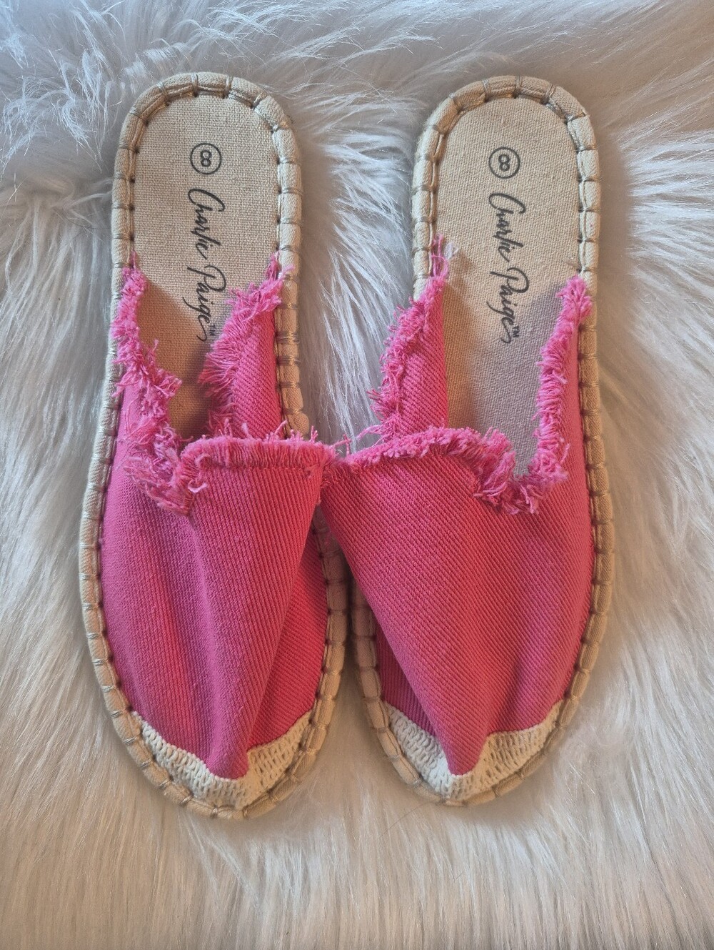 Womens Hot Pink Charlie Paige Frayed Canvas Espadrille Slide New WO Tag Size 8